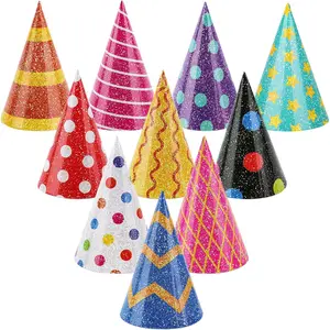 40 PCS Mini Birthday Party Hats Lovely Glitter Cake Cone Birthday Paper Hats Mini Small Party Headwear for Stuffed Animals Pets, Assorted