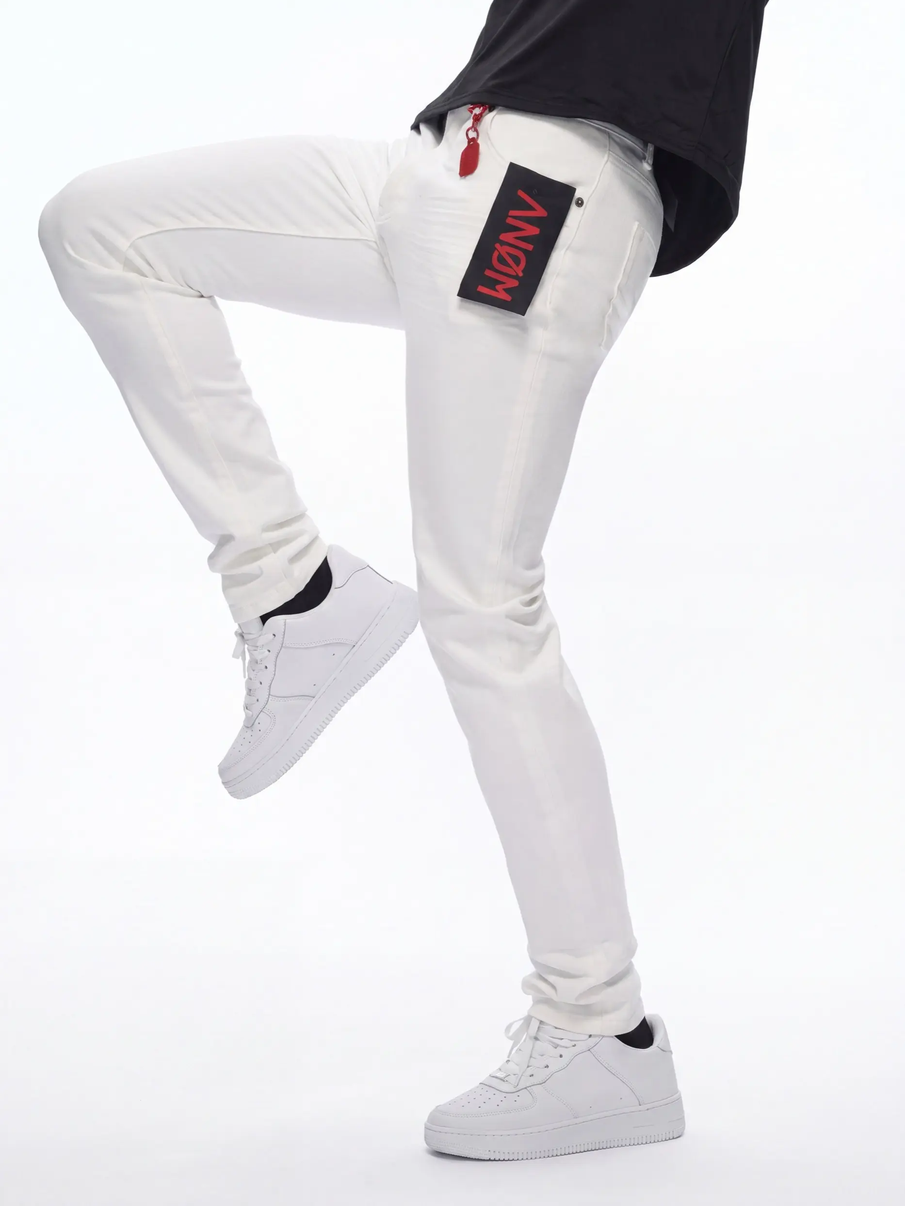 Men's Skinny Stretch Jeans Anom 360 White Denim Pants Sizes 28-42