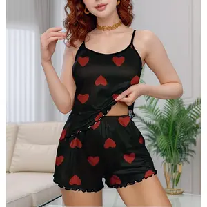Shorts Set Women's Pajamas Casual Home Clothes Casual sexy camisole with heart-shaped printed shorts for women's home wear