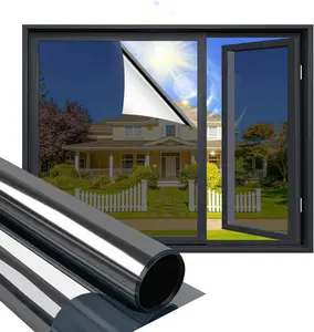 One Way Daytime Window Film Privacy Mirror Effect Self-Adhesive Window Tint UV Heat Control Glass Door Film for Home and Office, Black-Silver 17.5 x 78.7 inches