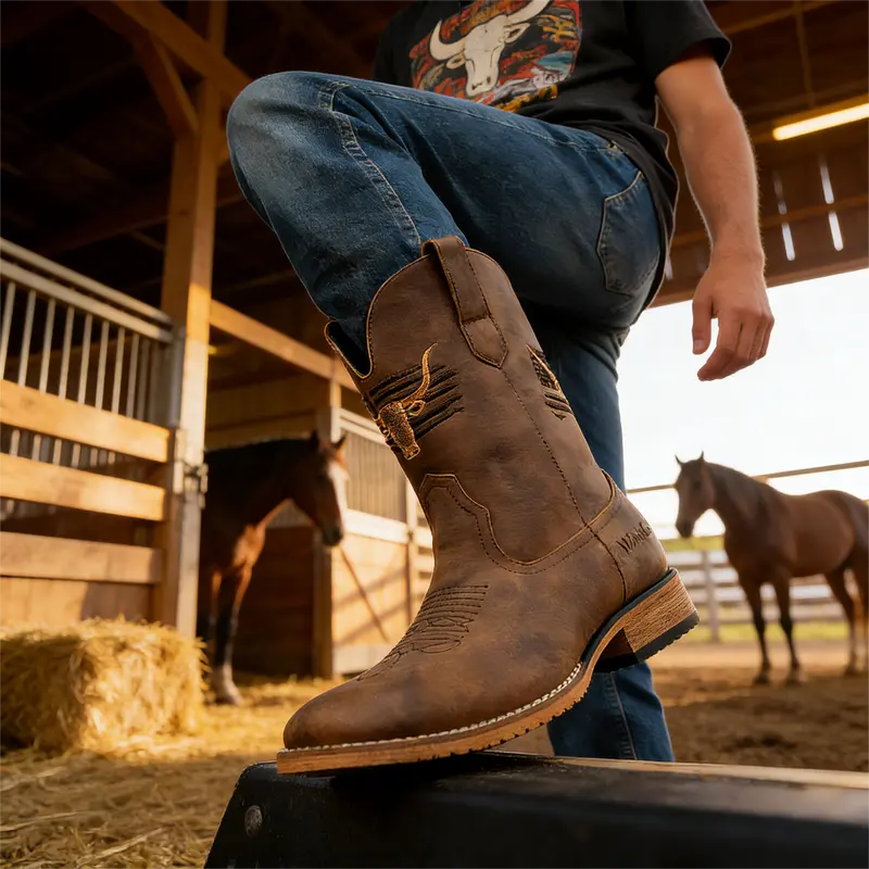 Winbird Cowboy Boots For Men Square Toe Western Men display picture 1