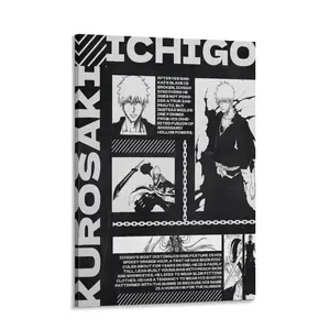 KUROSAKI ICHIGO Anime Inspired Canvas  Art, Black and White Manga Poster Print, Modern Comic Panel Room Decor for Bedroom, Dorm and Gaming Setup, Minimalist  Artwork for Anime and Manga Fans wall