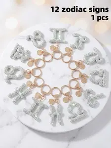 12 Constellation Zodiac Signs Silver Color Pendant Keychain, Unique Design for Daily Use, Fashion Bag & Key Accessory, Perfect Gift for Women and Girls