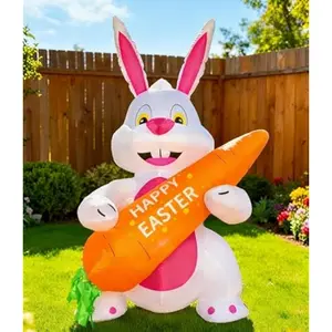 5FT Easter Inflatables Bunny with Giant Carrot, Brighter LED Lights, Cute Squatting Bunny Rabbit Waterproof & Quick Inflate Blow Up Easter Yard Decorations for Indoor Outdoor Lawn Patio Holiday Party