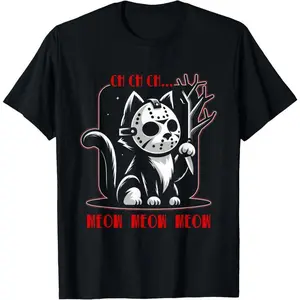 100% cotton Graphic Cat Funny Animal Horror Movie Cute Kitten Meow T-Shirt