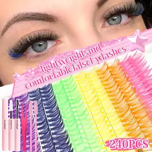 600/392/240Pcs DIY Eyelash Extensions, Mixed Style Individual Eyelashes with Glue, Tweezers and Brush, Mixed Length & Color D Curl Eyelashes Clusters, Suitable for Beginners, Voluminous Lashes for Parties, Eyelash Extensions Kit