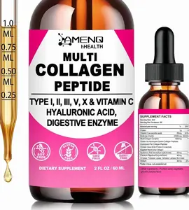 Multi Collagen Peptides Liquid Drops for Women & Men, Hydrolyzed Collagen Peptides Type (I, II, III, V, X)Proteins Complex W. Hyaluronic Acid, Biotin & Vitamin C, Support Hair Skin Joint & Gut Health