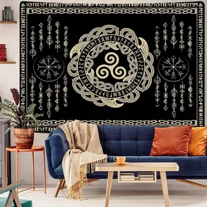 Nordic Vikings Tapestry, 40x30inches Soft Flannel, Viking Triskele Knot Celtic Rune Scandinavian Aesthetic Mythology Tapestry Wall Hanging for Bedroom Living Room Decor GTZYFS1834