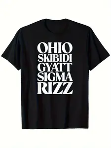 Ohio Skibidi Gyatt Sigma Rizz Funny Meme Vintage Graphic T-Shirt - 100% Cotton Short Sleeve Comfort Fit Black Tee with Bold White Text, Casual Humorous Gift for Teens Boys & Girls (3-13Y)