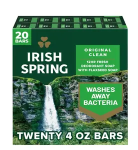 Irish Spring Original Clean Bar Soap 20 Bars 4 oz Each 12hr Fresh Deodorant with Flaxseed Washes Away Bacteria Great Smell
