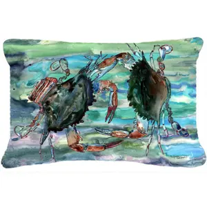 212 MAIN Rectangular Heavyweight Weather-Resistant Canvas Fabric Decorative Pillow, Unique Crab Artwork, Watery Teal and Purple Design, Machine Washable