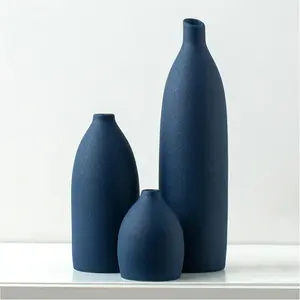 Matte Blue Vase Set Navy Blue Decor Coastal Decor Vases for Kitchen  Living Room Office Table Fireplace Mantle Decorations & Bathroom Shelf Decor Centerpiece Table Decorations Ceramic