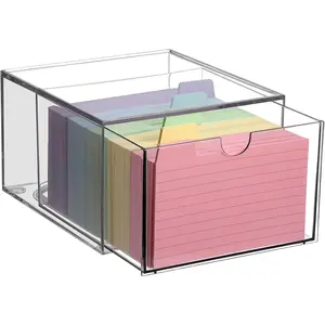 Clear 3 x 5 Inch Index Card Storage Drawer Plastic Index Card Box for Office Desk Notecard Box Recipe Flashcards Holder Recipe Notecard Storage Box Photo Holder Organizer