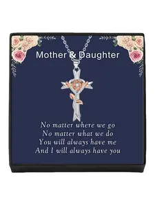 Cross Rose Glow · Dual Charm Niche original rose cross gem necklace, elegant and stylish.Comes with a card for Mom or daughter.Perfect mysterious gift for daughters and Mother's Day.