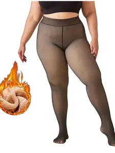 Women's Plus Size Sheer Series Thick Fleece Leggings, Slimming Warmth, Fall & Winter, Natural Waist, Fitted, Sexy Style