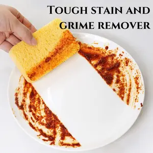 6 Counts Compressed Wood Pulp Sponges, Best for Non-Stick Cookware in Household and Kitchen,Non-Scratch Natural Scrub Sponges for Washing Dishes and Cleaning the Kitchen