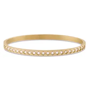 CZ Cuff Bangle Bracelet - Stainless Steel - Waterproof - Diamond Stackable Bracelet - Hinged Cuff Bracelet