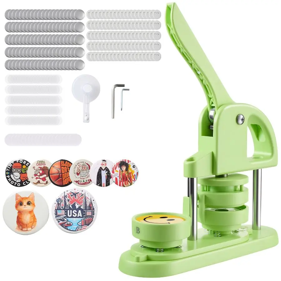 VEVOR Badge Maker Machine, 2.28 in Plastic Pin Maker Tool Kit with 100pcs Button Parts, Circle Cutter, Hex Wrenches, Reinforced Ergonomic Handle for DIY Badges, Personalized Pins, Key Chains