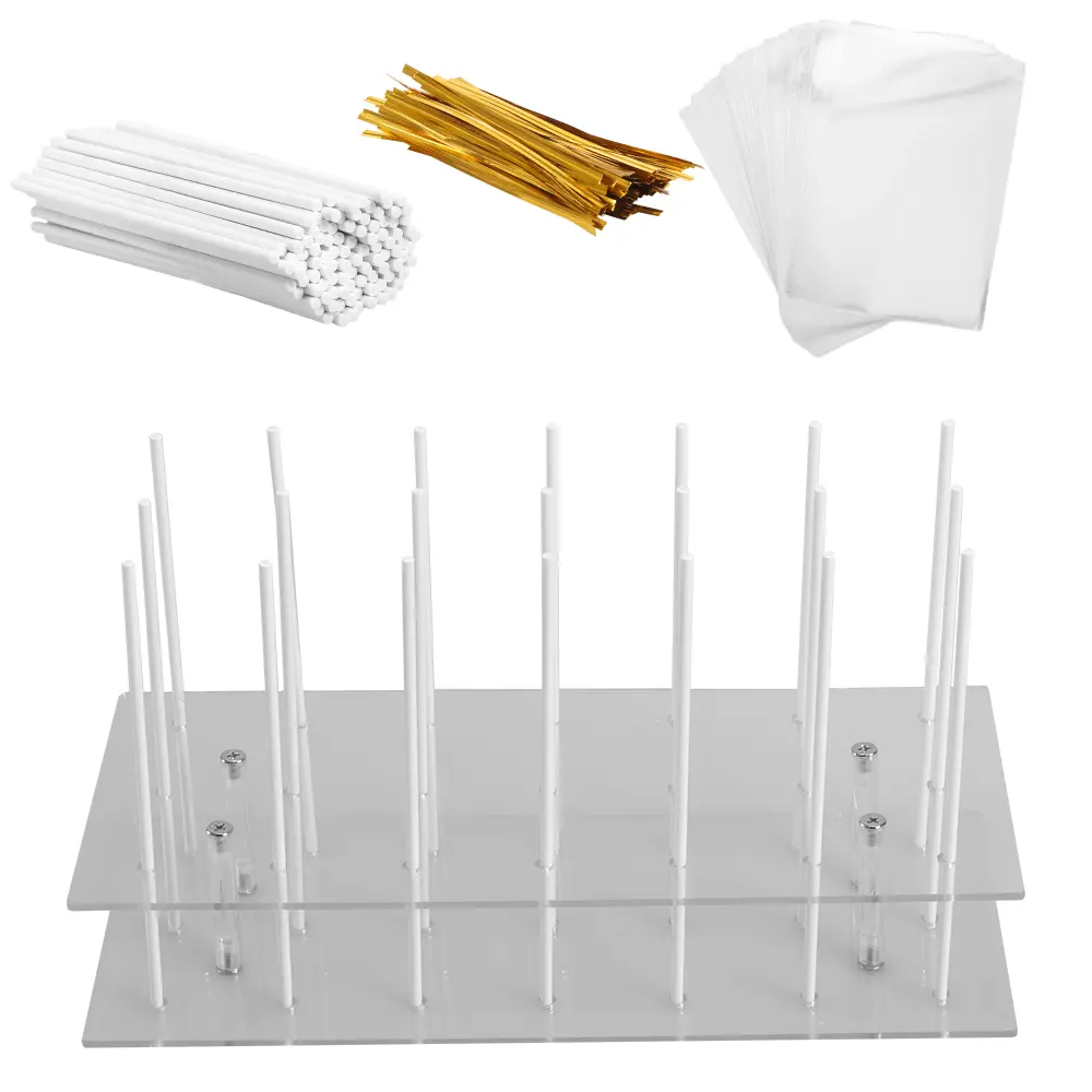 Cake Pop Stand, 21 Holes Lollipop Holder Clear Acrylic Cake Pop with 300 PCS Cake Pop Sticks and Wrappers,Display Stand for Weddings Birthday Parties Candy Decorative Graduation - Home Improvement.