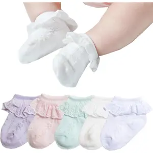 Baby Girls Ruffle Lace Socks 2-6 Pack Newborn Toddler Infants Breathable Stockings for 0-4T