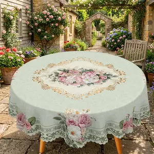Romantic Vintage Floral Tablecloth, Four Seasons Tablecloth Decor, French Elegant Floral Print Round Rectangular Tablecloth,  Indoor And Outdoor Use, Suitable For Christmas,Valentine Day, Wedding, Birthday, Anniversary,Home Kitchen Dining Table Cover