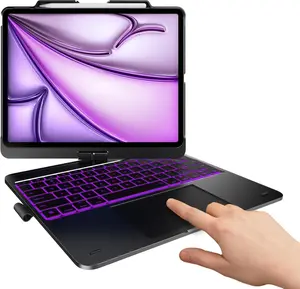 Keyboard Case for iPad Air 13-inch: Multi-Touch Trackpad - 360 Rotatable - 11-Colors Backlit -  Cover with Pencil Holder for iPad Air 13 (M3, 205/M2, 2024) - Dark Black
