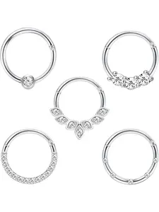 Stainless Steel Cartilage Helix Tragus Hinged Nose Hoops Piercing Jewelry, Rhinestone Decor Hinged Septum Clicker Rings, Fashion Accessories for Men & Women, Non Tarnish Jewelry, Helix Pierced Ring, Fashion Body Jewelry