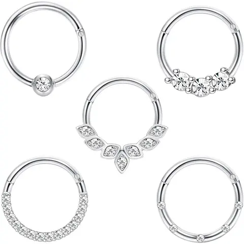 Stainless Steel Cartilage Helix Tragus Piercing Jewelry, Rhinestone Decor Hinged Septum Clicker Rings, Fashion Accessories for Men & Women, Non Tarnish Jewelry, Helix Pierced Ring, Fashion Body Jewelry, Stainless Steel Noserings