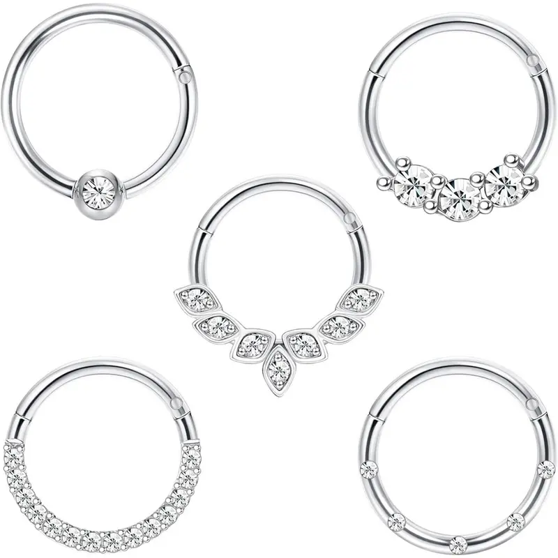 Stainless Steel Cartilage Helix Tragus Piercing Jewelry, Rhinestone Decor Hinged Septum Clicker Rings, Fashion Accessories for Men & Women, Non Tarnish Jewelry, Helix Pierced Ring, Fashion Body Jewelry, Stainless Steel Noserings