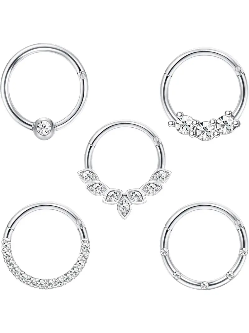 Stainless Steel Cartilage Helix Tragus Nose Hoop Piercing Jewelry, Rhinestone Decor Hinged Septum Clicker Rings, Fashion Accessories for Men & Women, Non Tarnish Jewelry, Helix Pierced Ring, Fashion Body Jewelry