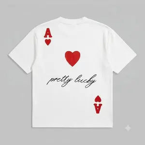 Men's "Pretty Lucky" Ace of Hearts  T-Shirt, Casual Streetwear , White Short Sleeve Top fashion funny shri graphic tee