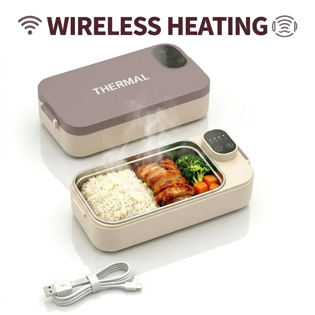 Cordless Rechargeable Electric Heated Lunch Box, Portable Smart Self Heating Food Warmer with Timer Control, Lightweight Leak Proof Stainless Steel Bento Box for Work Office Travel, Meal Prep Containers Perfect Gift