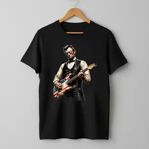 Abraham Lincoln Playing Guitar Rock and Roll American Flag T-Shirt