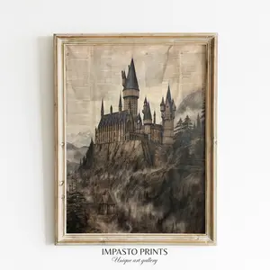 Wizarding Inspired Poster, Vintage Wizard School, Potter Prints, Wizard World, Book Lover, Vintage Castle, Wall Art