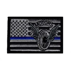 Police Law Enforcement Motorcycle Trooper Thin Blue Line USA Flag Patch (3.0 X 2.0 - “Hook” Fastener)