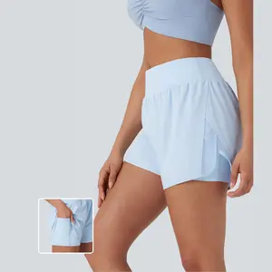 Halara Mid Rise Contrast Mesh 2-in-1 Yoga Shorts with Pockets