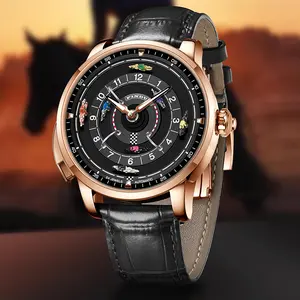 PINDU New Original Design Competitive Horse RacingWatches NH35A Sapphire Stainless Steel LuminousLeather Mechanical Watch Men