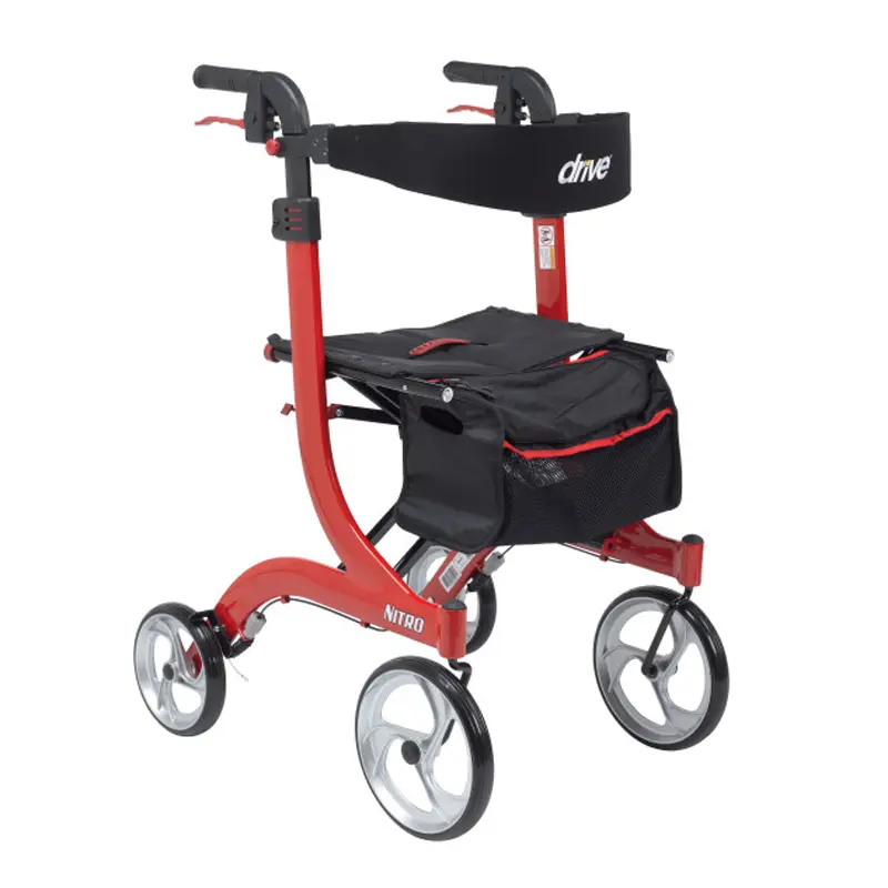 Drive Medical Nitro Lightweight Unisex Aluminum Rollator - Tall Height, 10" Wheels/Casters, High Seat, European Look, Safe Medical Walking Aid for Adults’ Enhanced Mobility