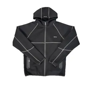 Oversized Contrast Stitch Tracksuit Set, Zip-Up Hoodie & Wide Leg Sweatpants, Y2K Minimal Uk Drill Streetwear, Unisex Edgy Co-Ord for Men Women Fall Winter Casual & Hip Hop OOTD