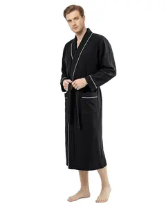 NY Threads Soft Knit Lightweight Mid-Length Waffle Bathrobe with Pockets for Men