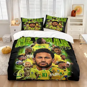 Hot-selling Brazil Team No. 10 Theme Bedding Set Football Star Collage Design Ideal Bedding for Supporters Stylish & Durable Bedroom Decoration Perfect Gift Set Ideal Present for Football Enthusiasts