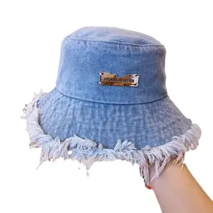Denim Bucket Hats Y2K Tassel Bucket Cap Aesthetic Sun Hats  Panama Hats Unisex Wide Brim Fisherman Hats Unisex Slouchy woode hats n cash box Fringe Casual Versatile Stylish bonnetsilk gorras Sun Protection