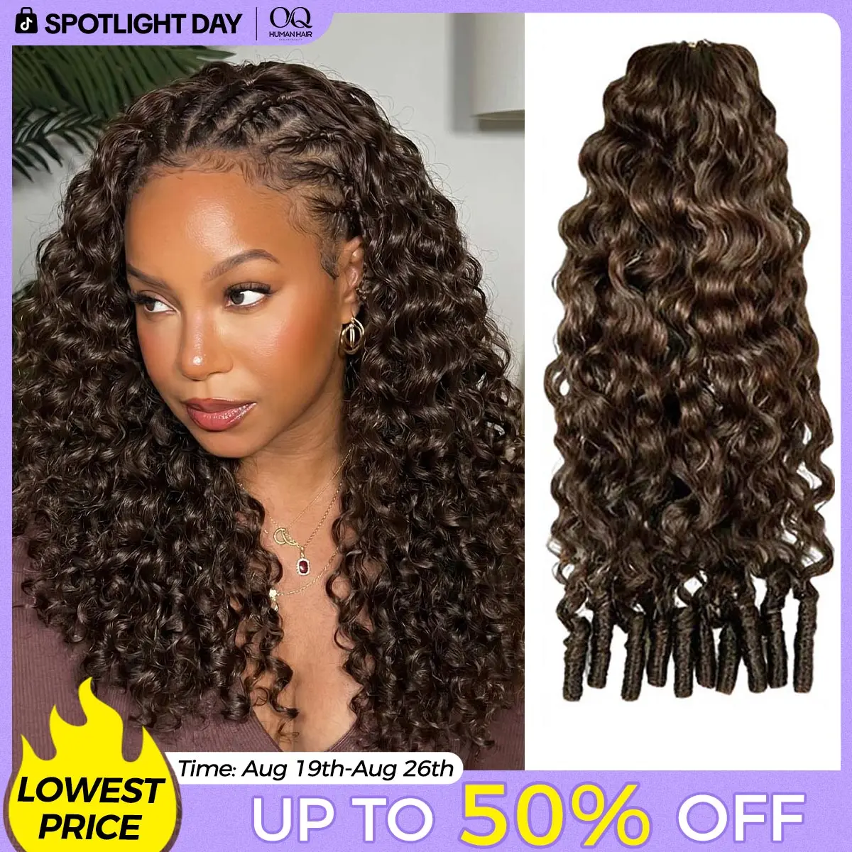OQ HAIR #4 Chocolate Brown Feather Crochet Human Hair Burmese Curly Machine Made Crochet Weave Hair Extensions for Volume and Length #SohoChic #TikTokShopBackToSchool