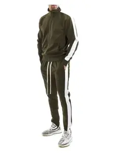 Men's Casual Sportswear Two-Piece Set, Streetwear Tracksuit Set, Full-Zip Stand Collar Jacket & Drawstring Pants, Breathable Fabric, All-Season Wear