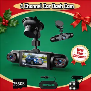4 Channel Car high definition dashcam with 256GB Memory Card ,1080P Car DVR ，Car Video Surveillance with Night Vision，24/7Parking Mode Car DVR Hd Screen Front Rear Left And Right  Vehicle Black