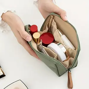 1pcs/3pcs Of Compact Cosmetic Storage Bag with A Zipper - Beige Travel Cosmetic Bag, Suitable for Lipsticks, Brushes And Skincare Essentials, Convenient to Carry, Suitable for Daily Outings And Travels