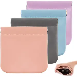 4 count Lambskin Pocket  Bag,  Portable No Zipper Self-closing Small Makeup Pouch for Women Mini Travel Storage bag for  Headphones