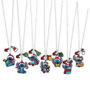Disney Stitch Christmas Necklace Collection Featuring Festive Stitch Charms in Santa Outfits