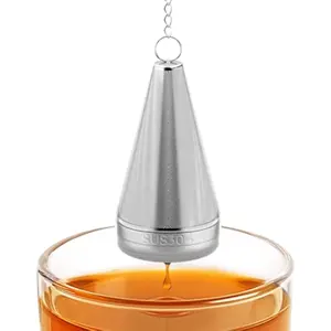 Cone Tea Infuser for Loose Leaf Tea - 304 Stainless Steel Fine Mesh Strainer with Drip Tray, strainer food strainer
