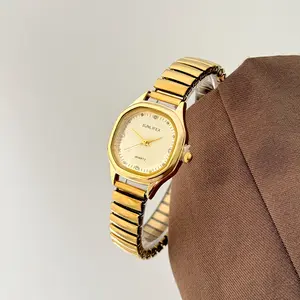 Women's Square Gold Watch, Spring Strap, Daily Use, Fashion Accessory, Quartz Movement, Dial, 35mm Case, Casual Style